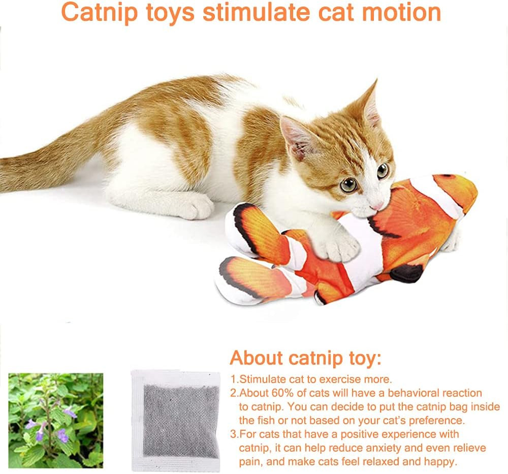 Electric Floppy Fish Cat Toy, Moving Cat Kicker Fish Toy, 11" Realistic Flopping Fish Dog Toy, Plush Interactive Cat Toy for Indoor Cats, Wiggle Fish Catnip Toys