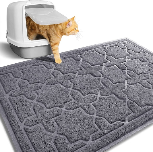 Cat Litter Mat, 35.4"X23.6" Litter Box Mat with Litter Lock Mesh, Soft Cat Litter Mat Litter Trapping Mat, Easy to Clean, Non-Slip, Water Resistant, Litter Free Floors, Dark Grey