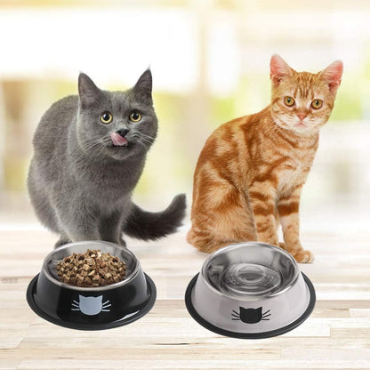 Cat Bowls for Food and Water,2Pcs  Non-Slip Stainless Steel Small 8 Oz Pet Bowl with Removable Rubber Base Dog Bowl,Stackable Puppy Dishes with Cute Cat Painted