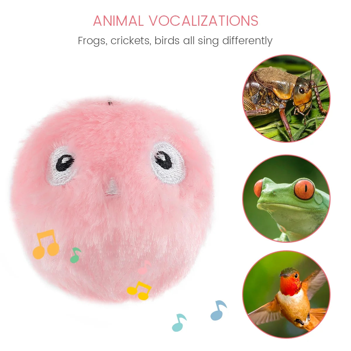 Cat Toy Balls, Interactive Chirping Balls with 3 Lifelike Animal Chirping Sounds Frog Cricket Bird Kitten Refillable Catnip Toys Cat Kicker Toys for Indoor Cats Exercise