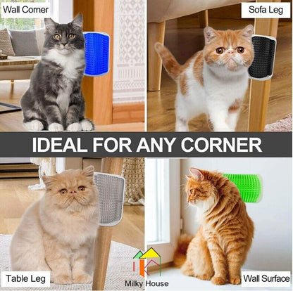 Cat Self-Groomer & Face Scratcher -Wall Corner Massage Comb, Grooming Brush Tool