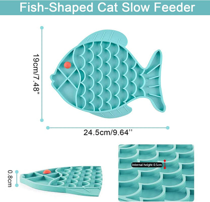 Cat Slow Feeder,2 Pack Fish-Shaped Cat Lick Treat Mat for Cats Dogs Anxiety Relief, Cat Puzzle Feeder Cat Bowl, Fun Alternative to Slow Feeder Cat Bowl (Blue and Green).