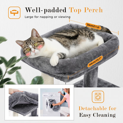 Cat Tree Luxury Cat Towers with Double Condos Spacious Perch Cat Hammock Fully Wrapped Scratching Sisal Post and Dangling Balls