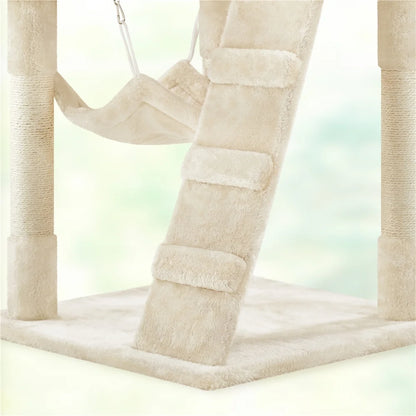 54" Cat Tree with Hammock, Basket and Scratching Post Tower, Beige