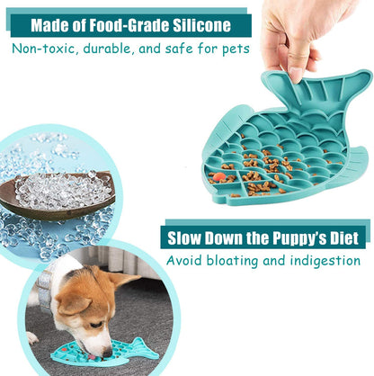 Cat Slow Feeder,2 Pack Fish-Shaped Cat Lick Treat Mat for Cats Dogs Anxiety Relief, Cat Puzzle Feeder Cat Bowl, Fun Alternative to Slow Feeder Cat Bowl (Blue and Green).